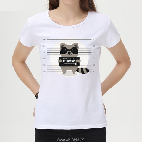 Arrested Raccoon Printed Women T Shirt