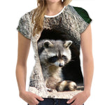 Cute Printing Raccoon Women T-shirt