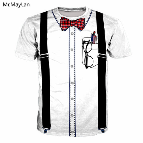 Fake Bib Bow Tie Glasses Pens Printed 3D T-shirt