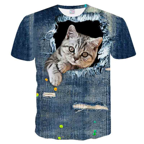Women Casual Funny Off White Cat 3D T- Shirt