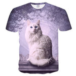 Women Casual Funny Off White Cat 3D T- Shirt