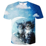 Women Casual Funny Off White Cat 3D T- Shirt