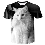 Women Casual Funny Off White Cat 3D T- Shirt