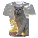 Women Casual Funny Off White Cat 3D T- Shirt