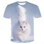 Women Casual Funny Off White Cat 3D T- Shirt