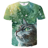 Women Casual Funny Off White Cat 3D T- Shirt