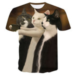 Women Casual Funny Off White Cat 3D T- Shirt