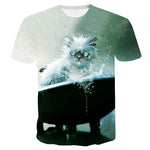 Women Casual Funny Off White Cat 3D T- Shirt