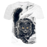 Women Casual Funny Off White Cat 3D T- Shirt