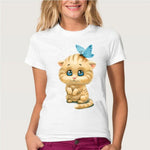 Cute Cartoon Cat Print Women T Shirt
