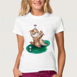 Cute Cartoon Cat Print Women T Shirt