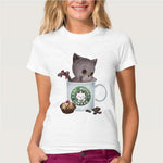 Cute Cartoon Cat Print Women T Shirt