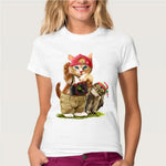 Cute Cartoon Cat Print Women T Shirt