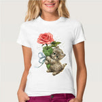 Cute Cartoon Cat Print Women T Shirt