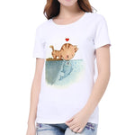3D Cat Print White Soft Women T-Shirt