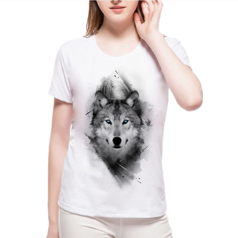 Women 3D Wolf Funny T- shirt